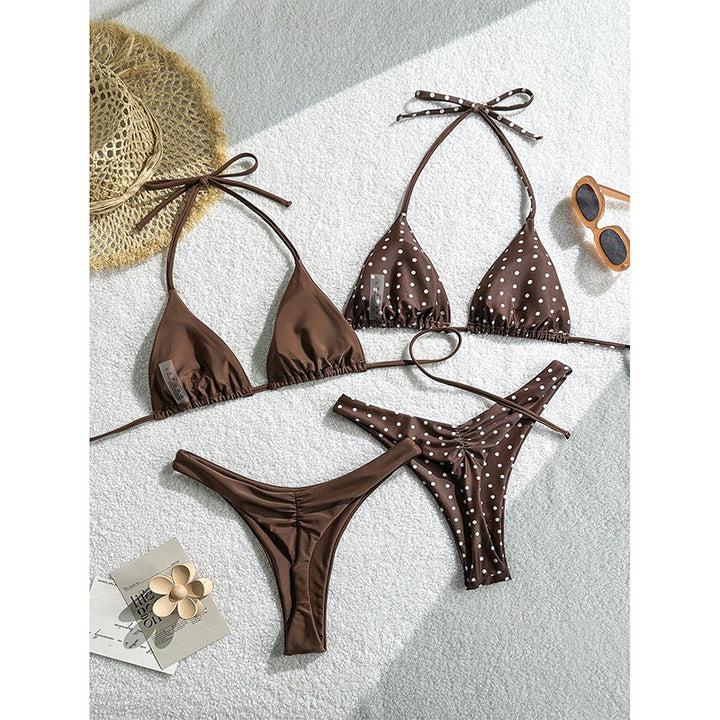 Damen Triangel-Bikini-Set mit verspieltem Punktedesign und elastischen Trägern Drune