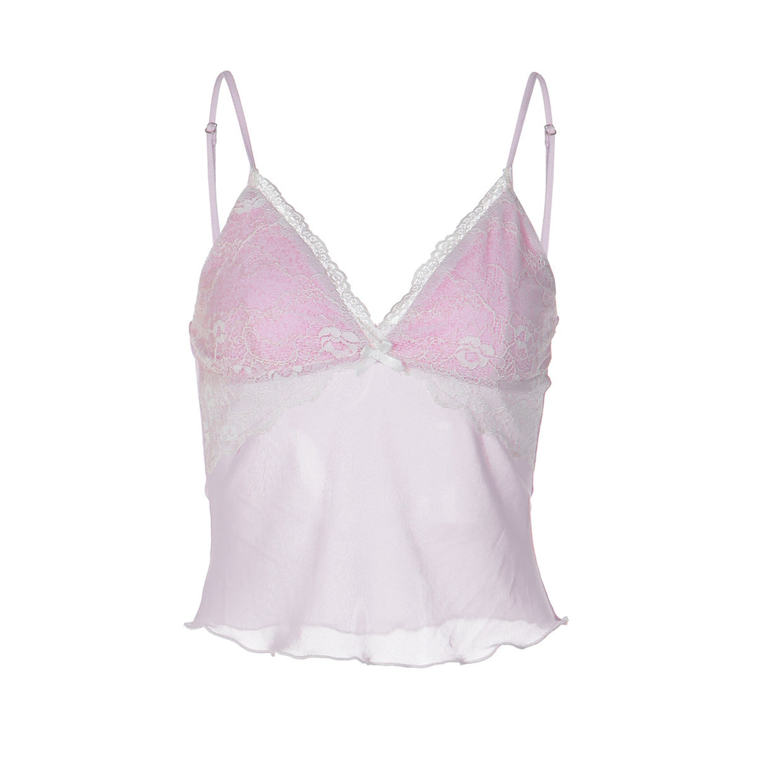 Damen Spitzencrop-Top mit feinen Trägern und zartem Design Drune