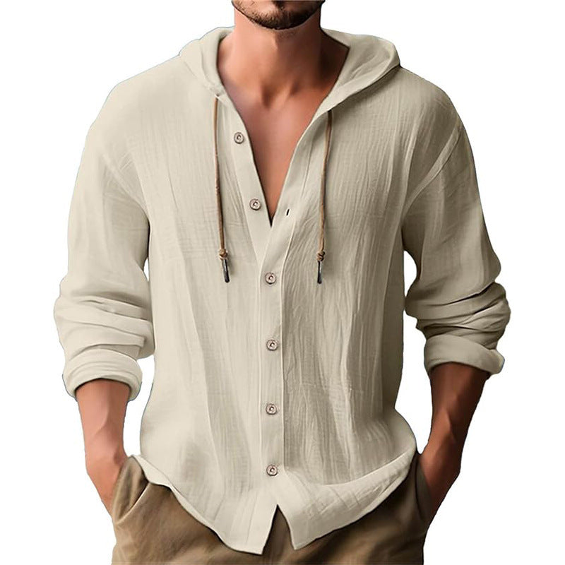 Herren lässiges Kapuzenshirt mit Knopfleiste und strukturierter Oberfläche Drune