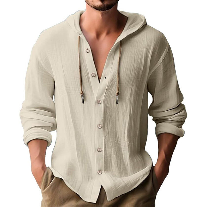 Herren lässiges Kapuzenshirt mit Knopfleiste und strukturierter Oberfläche Drune