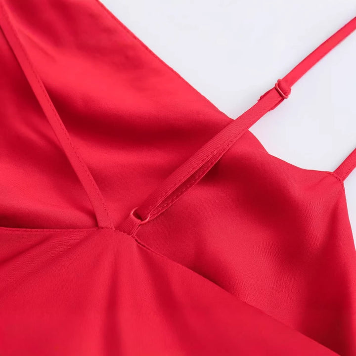 Damen elegantes Spaghetti-Trägerkleid mit fließendem Schnitt und verführerischer Drapierung Drune