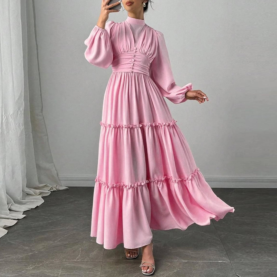 Damen Maxikleid mit eleganten Rüschendetails und gerafftem Oberteil Drune