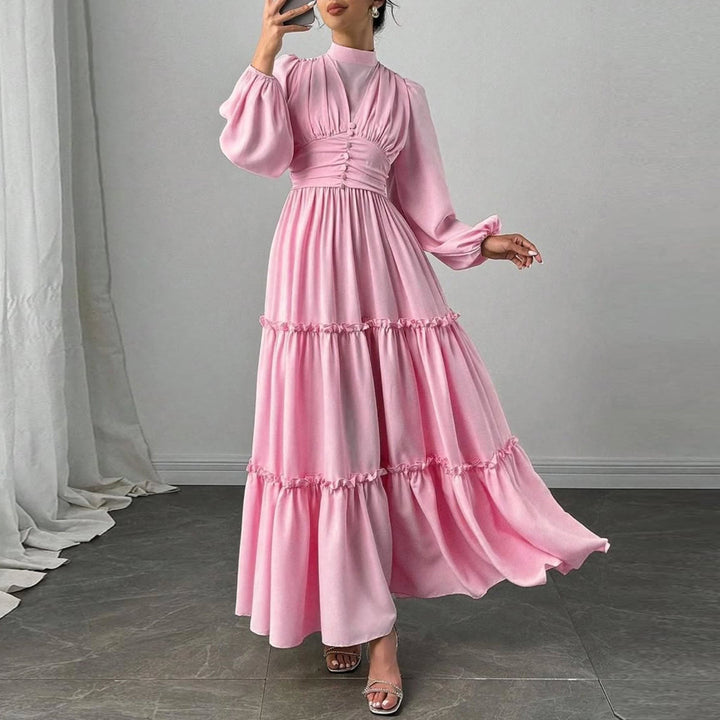 Damen Maxikleid mit eleganten Rüschendetails und gerafftem Oberteil Drune
