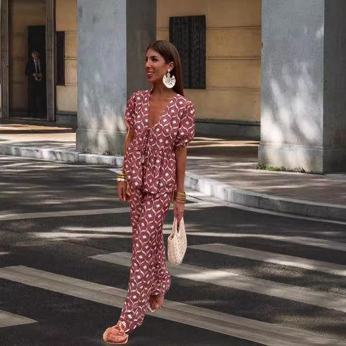 Damen Elegantes Set mit Puffärmeln und aufgesetzten Taschen Drune
