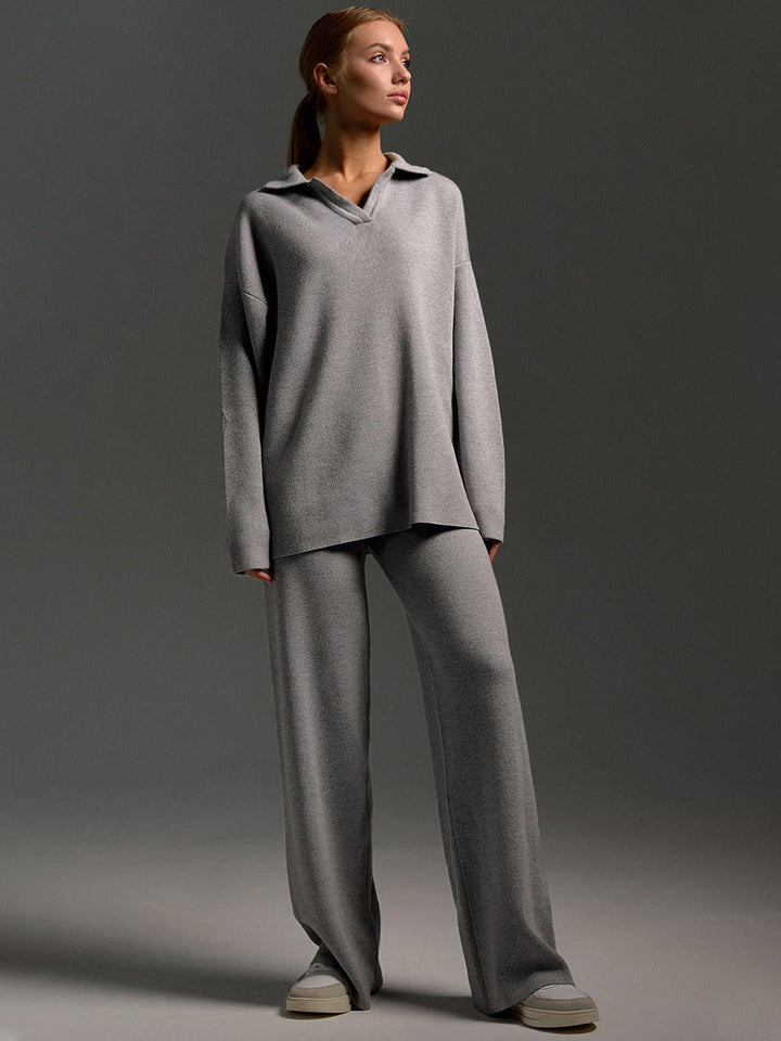 Drune | Loungewear Set - Oversized Pullover mit Kragen und Weite Hose - Perfekt für Zuhause & Freizeit