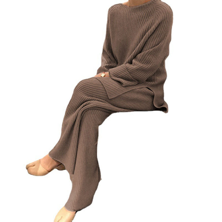 Damen Ripp-Strickanzug mit weitem Oberteil und weitem Bein Drune