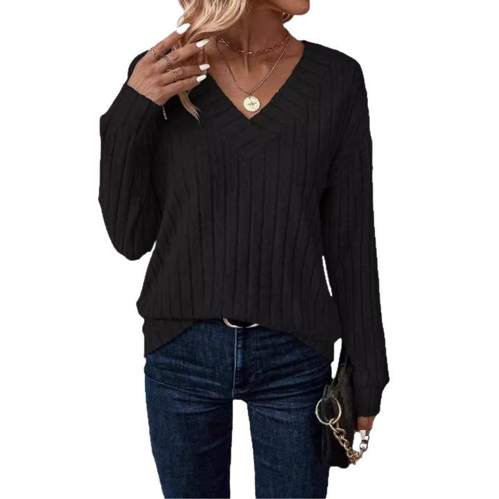 Damen V-Ausschnitt Pullover mit Rippenstruktur Drune