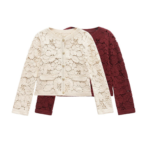 Damen Strickjacke aus feiner Spitze mit dekorativen Knopfdetails und eleganter Silhouette Drune