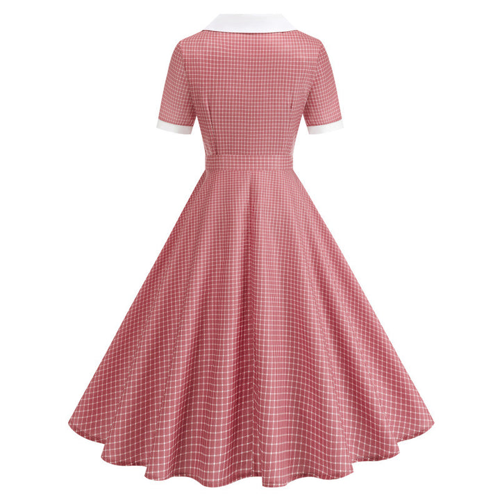 Damen Vintage Polka-Dot Kleid mit Knopfdetails und schwingendem Rock Drune