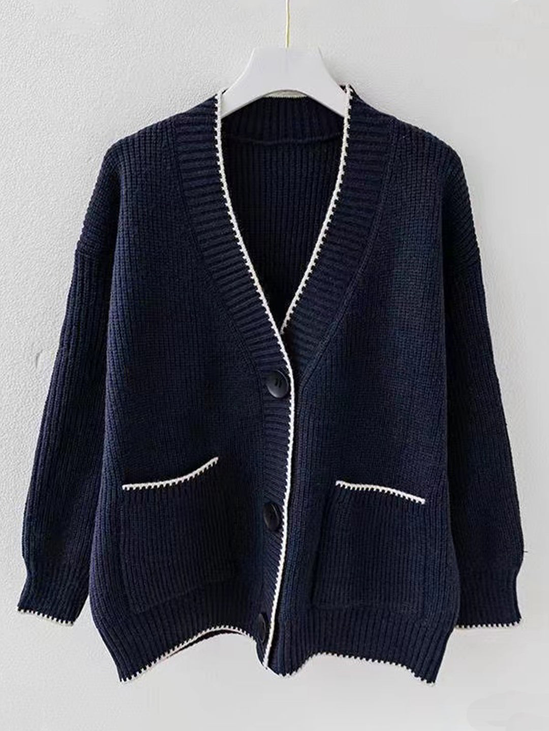 Damen Großer Strickcardigan mit praktischen Taschen und kontrastierendem Saum Drune
