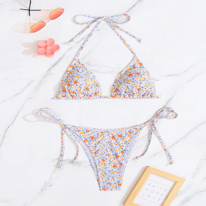 Damen Triangel-Bikini mit verstellbaren Bändern und floralem Muster Drune