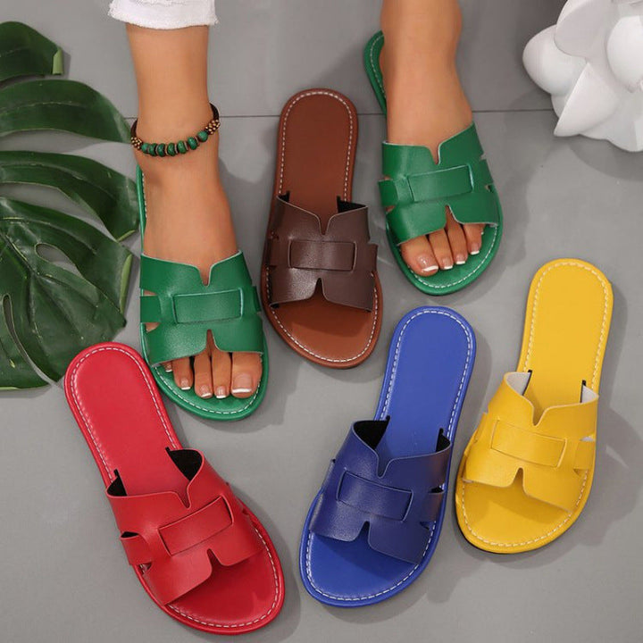 Damen nan flache Pantolette mit geschlitztem Riemen-Design und gepolstertem Komfortfußbett Drune