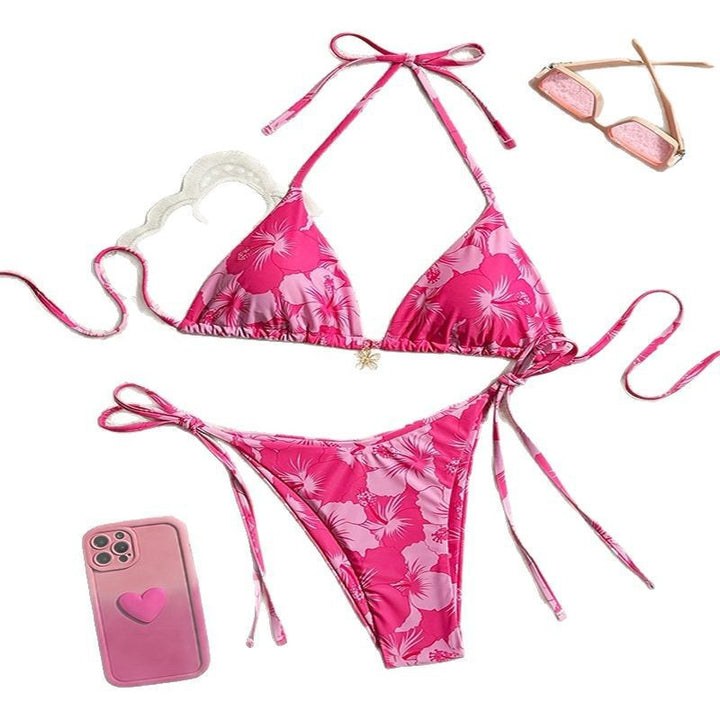 Damen Traumhafter Triangel-Bikini mit floralem Design und verspielten Schnürungen Drune