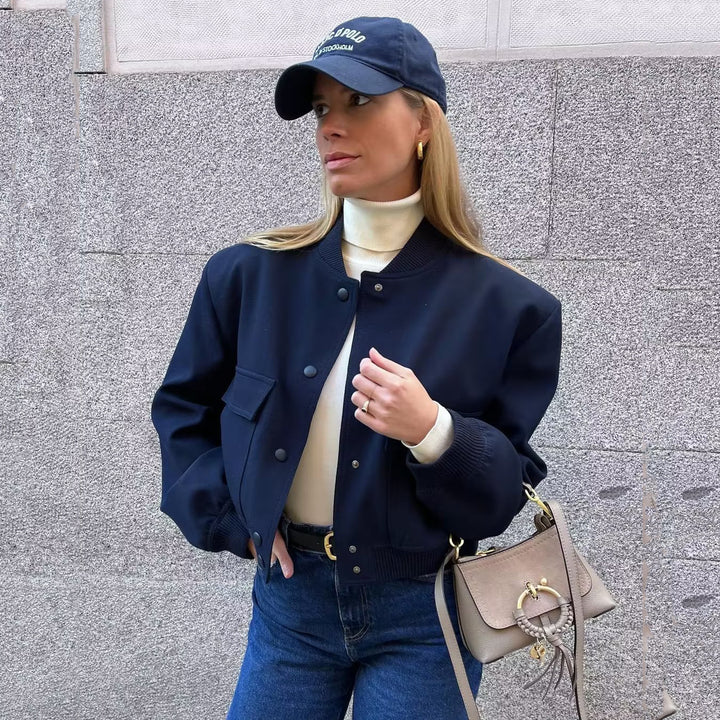 Damen sportliche Bomberjacke mit wattiertem Innenfutter und praktischen Taschen Drune