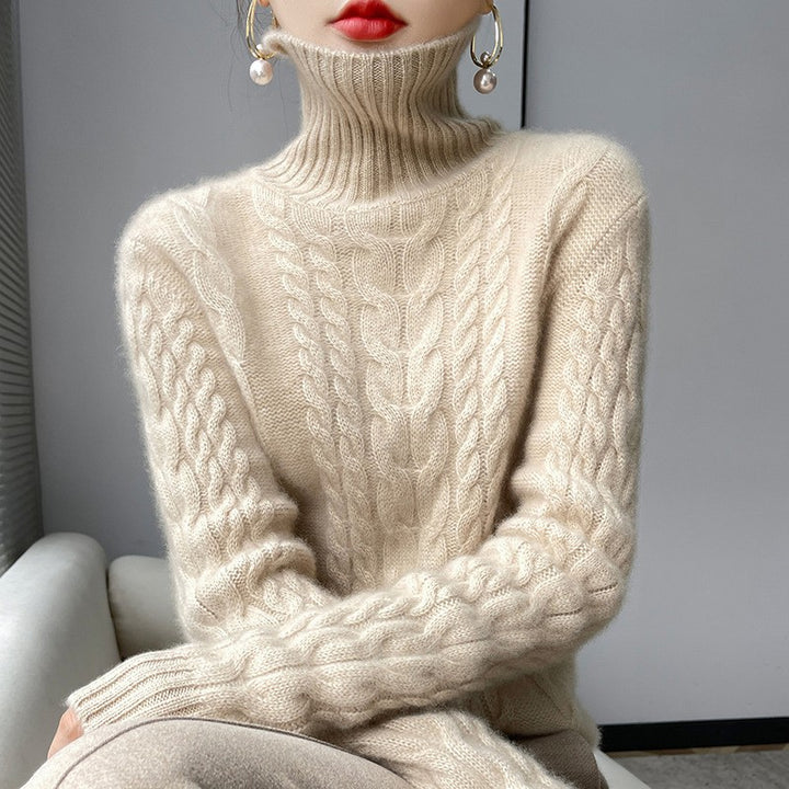 Damen Grobstrickpullover mit hohem Kragen und strukturiertem Zopfmuster Drune