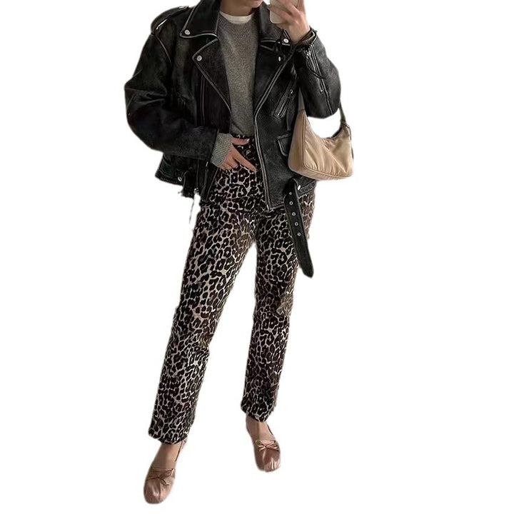Damen Lederjacke im Biker-Stil mit Volumenärmeln und asymmetrischem Reißverschluss Drune