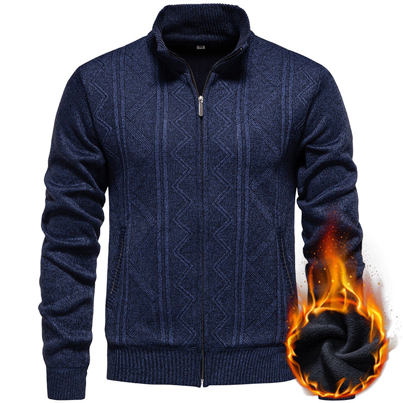 Herren Strickjacke mit Zopfmuster und hohem Stehkragen Drune