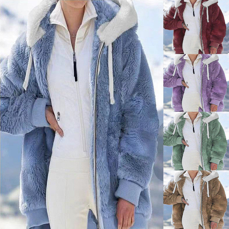 Damen nan kuschelige Kapuzen-Teddyjacke mit wattiertem Innenfutter und Rippbündchen Drune