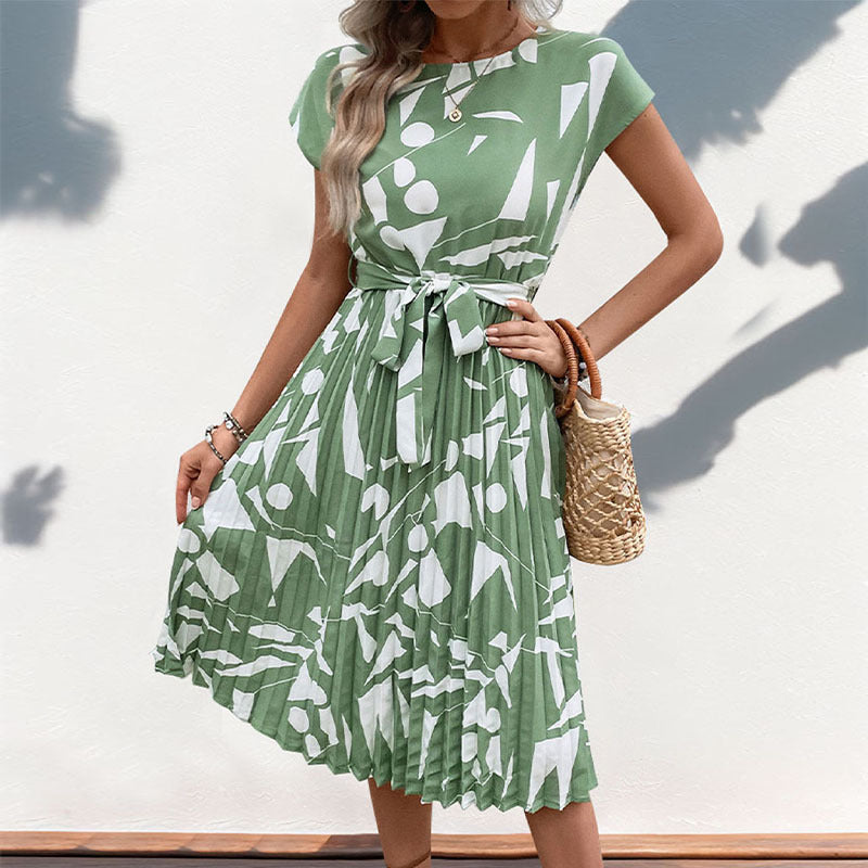 Damen Midikleid mit angesagtem geometrischem Mustermix und taillierbarem Gürtel Drune