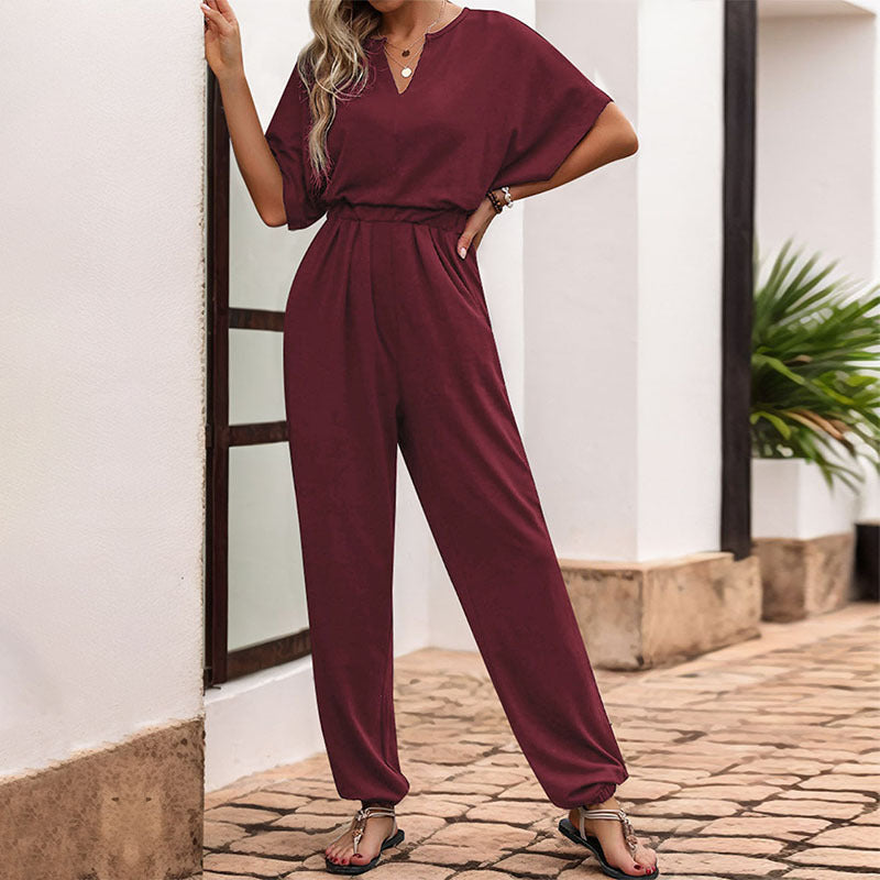 Damen eleganter Jumpsuit mit weitem Bein und komfortablem Taillengürtel Drune