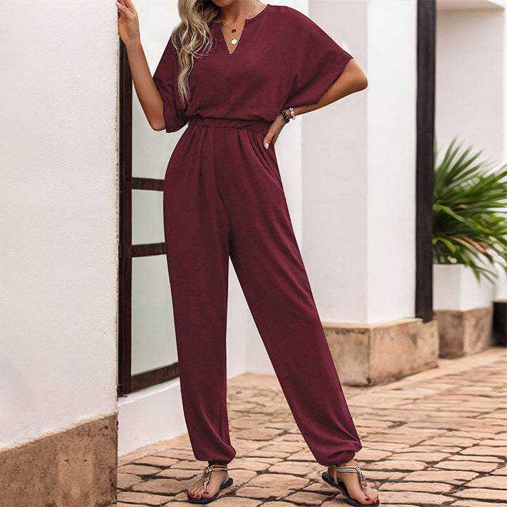 Damen eleganter Jumpsuit mit weitem Bein und komfortablem Taillengürtel Drune