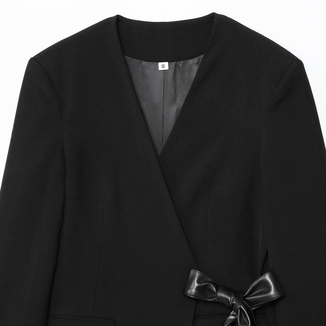 Damen elegante Wickeljacke mit dekorativem Knoten Drune