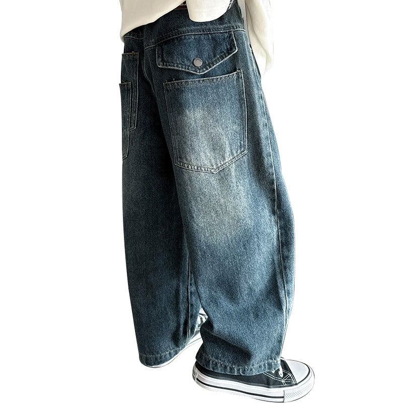 Herren weite Denim-Hose mit einzigartigem Vintage-Waschung Drune