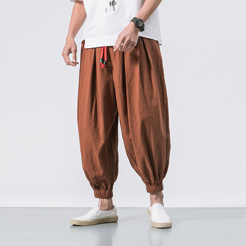 Herren nan lässige Leinen-Joggerhose mit Tunnelzug, strukturierter Oberfläche und elastischen Bündchen Drune