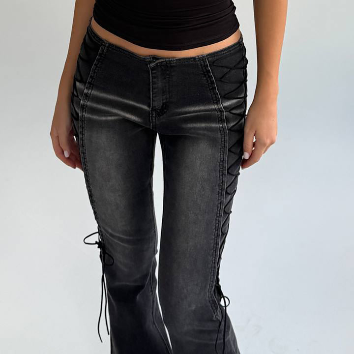 Damen Flared Jeans mit innovativem Schnür-Design Drune