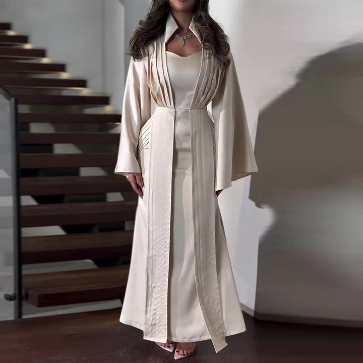 Damen elegantes Maxikleid mit schickem Taillenschnitt und luxuriösem Satinbesatz Drune