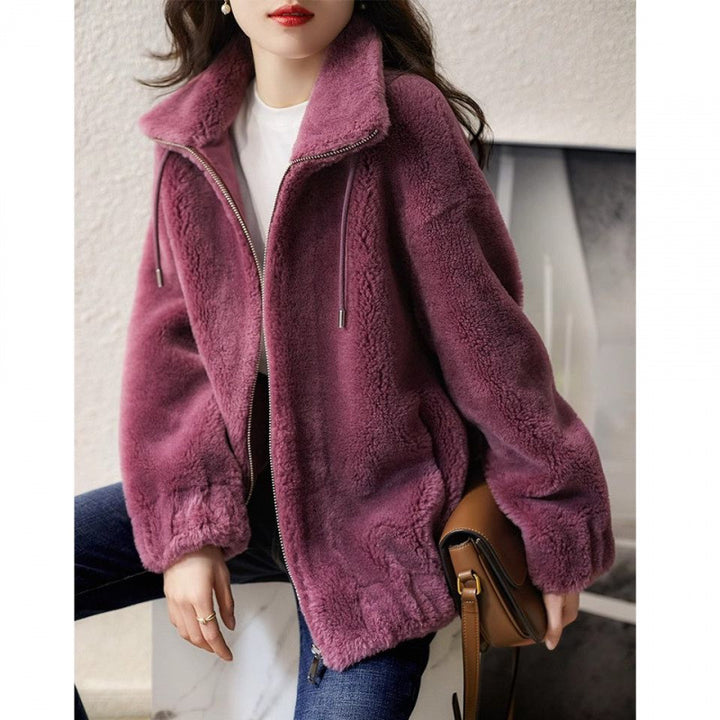 Damen Plüschjacke mit hohem Kragen und seitlichem Reißverschluss Drune