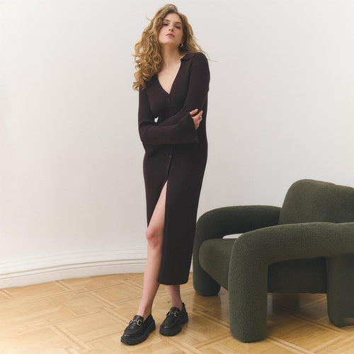 Damen Strickjacke mit Midi-Rock und elegantem V-Ausschnitt Drune