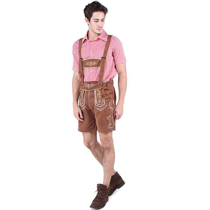 Herren nan kurze Trachtenlederhose aus Wildleder mit bestickter Vorderlatz und verstellbaren Trägern Drune