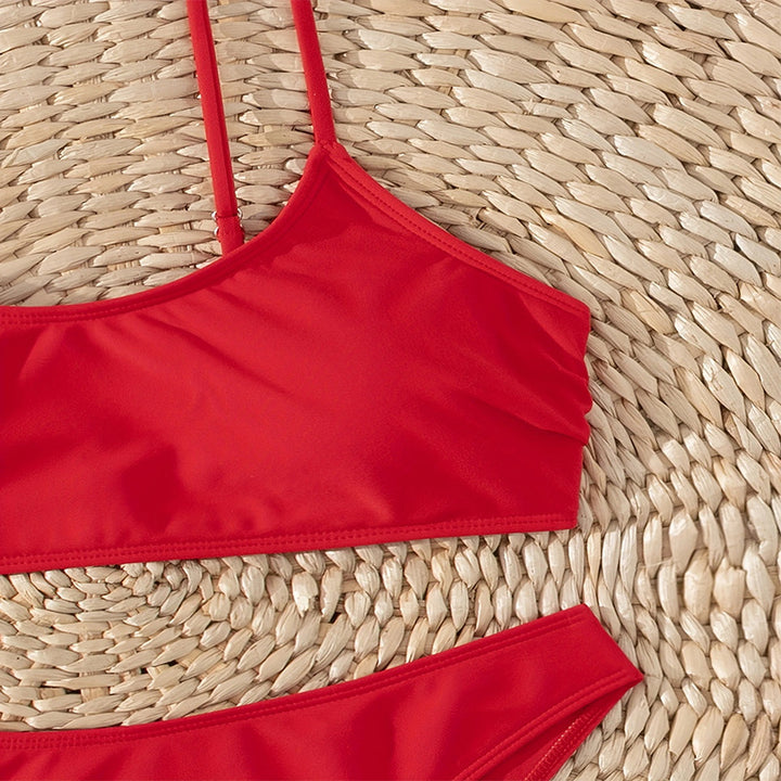 Damen Hochtailliertes Bikini-Set mit schmalen Trägern und elastischem Bund Drune