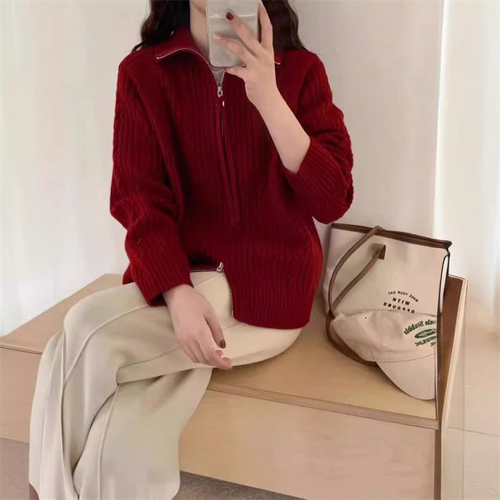 Damen Strickjacke mit hohem Kragen und Zipper Drune