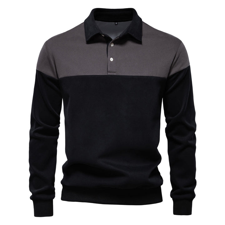 Herren nan sportlich-elegantes Langarm-Polo im Rugby-Stil mit kontrastierendem Kragen und breitem Brustpaneel Drune