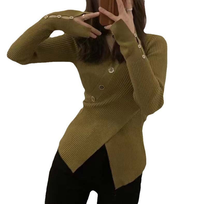 Damen Strickjacke mit asymmetrischem Schnitt und dekorativen Knöpfen Drune