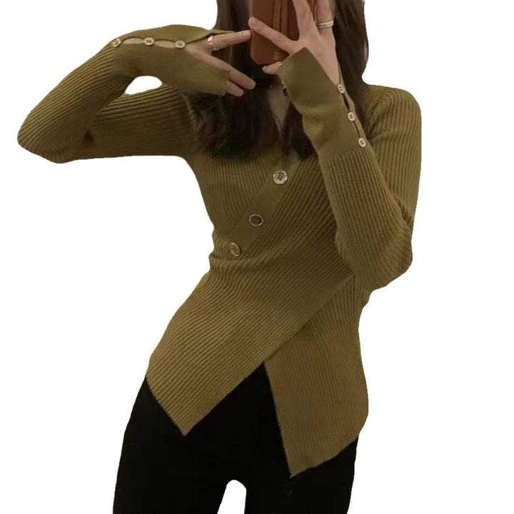 Damen Strickjacke mit asymmetrischem Schnitt und dekorativen Knöpfen Drune