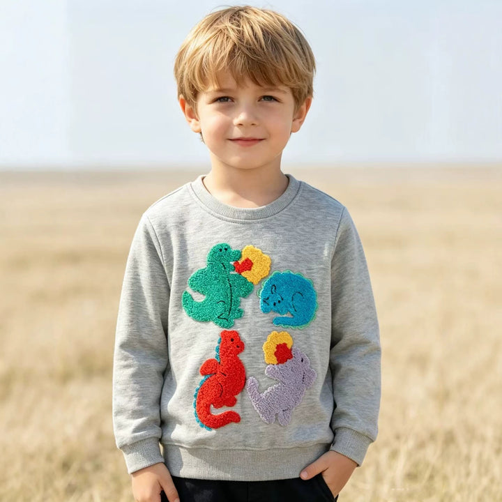 Kinder Sweatshirt mit buntem Dinosaurier und Blumen-Applikationen Drune