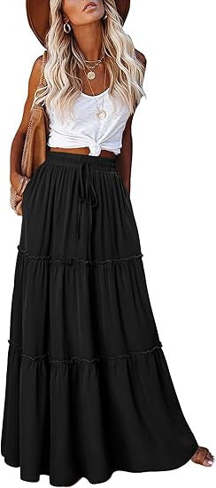 Damen luftiger Maxirock mit Rüschendetails Drune