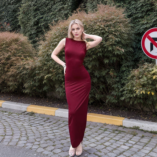 Damen Maxikleid mit elegantem, figurbetontem Schnitt und hohem Schlitz Drune
