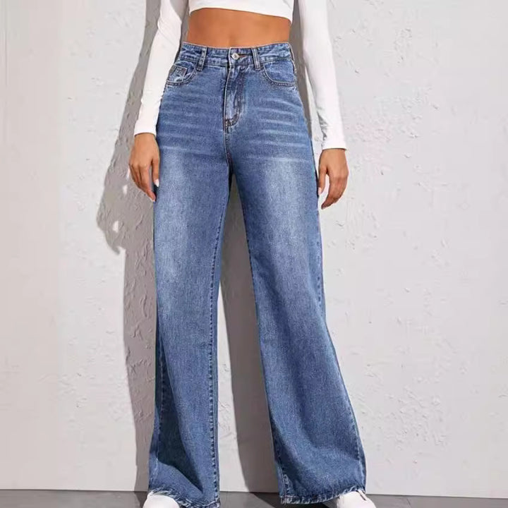 Damen weit geschnittene High-Waist Jeans im casual Look Drune