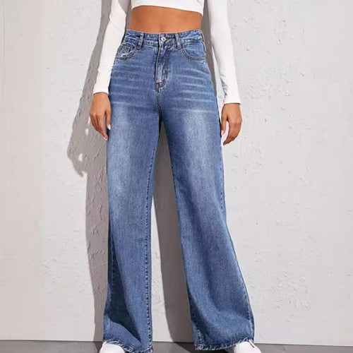 Damen nan hochgeschnittene weite Denim-Jeans mit extra weitem Bein und rohem Saum Drune
