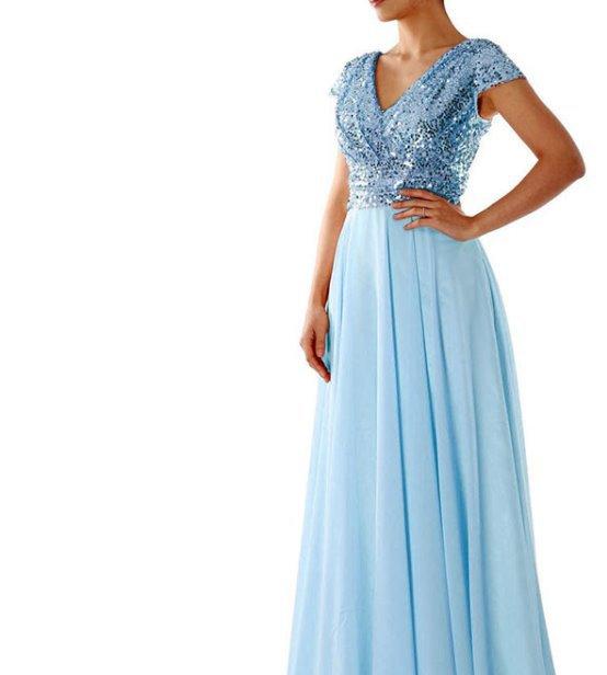 Damen Abendkleid mit funkelnden Pailletten und elegantem V-Ausschnitt Drune