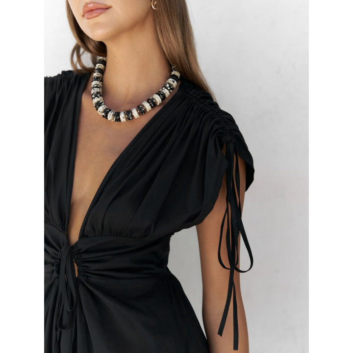 Damen elegante Maxi-Kleid mit raffiniertem Wickeldesign und tiefem V-Ausschnitt Drune