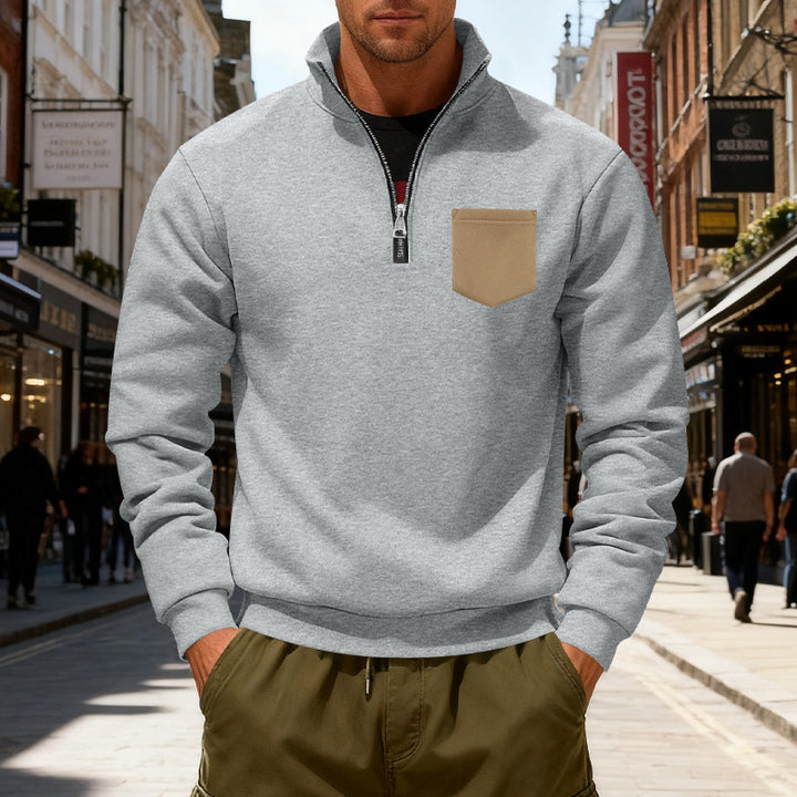 Herren modischer Sweatshirt mit halbem Reißverschluss und aufgesetzter Tasche Drune