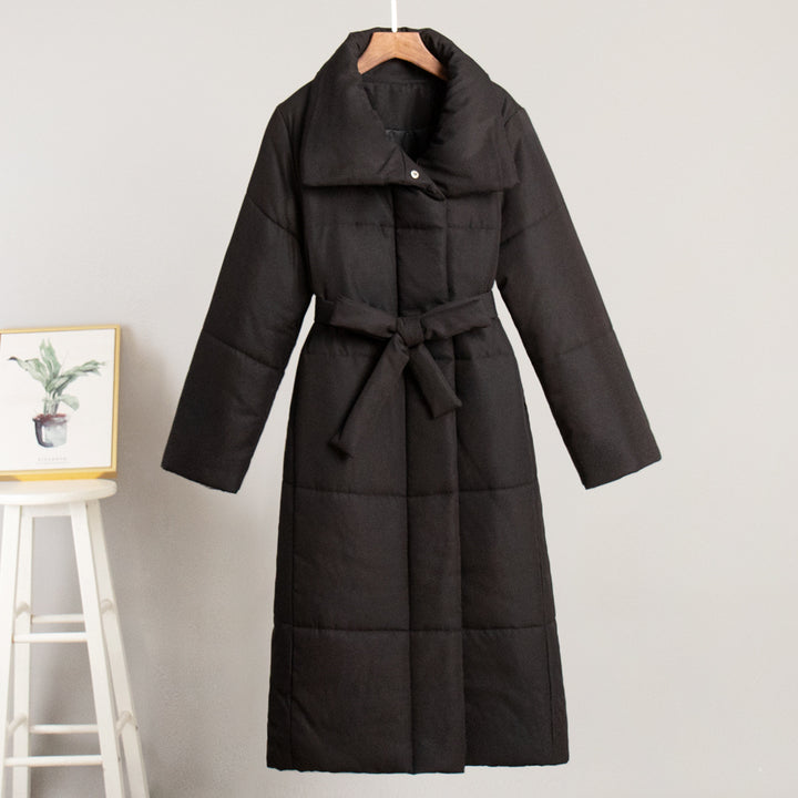 Damen elegante und warme Steppjacke mit breitem Kragen und Gürtel Drune