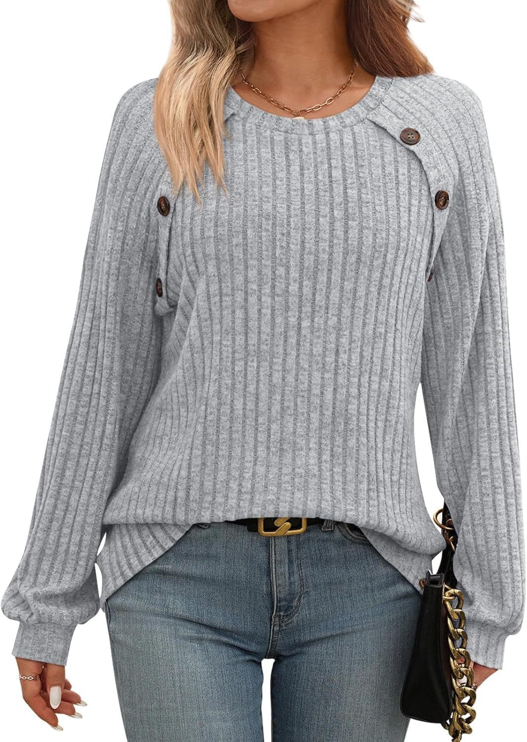 Damen modisches Strickoberteil mit Knopfdetails und lässigem Schnitt Drune