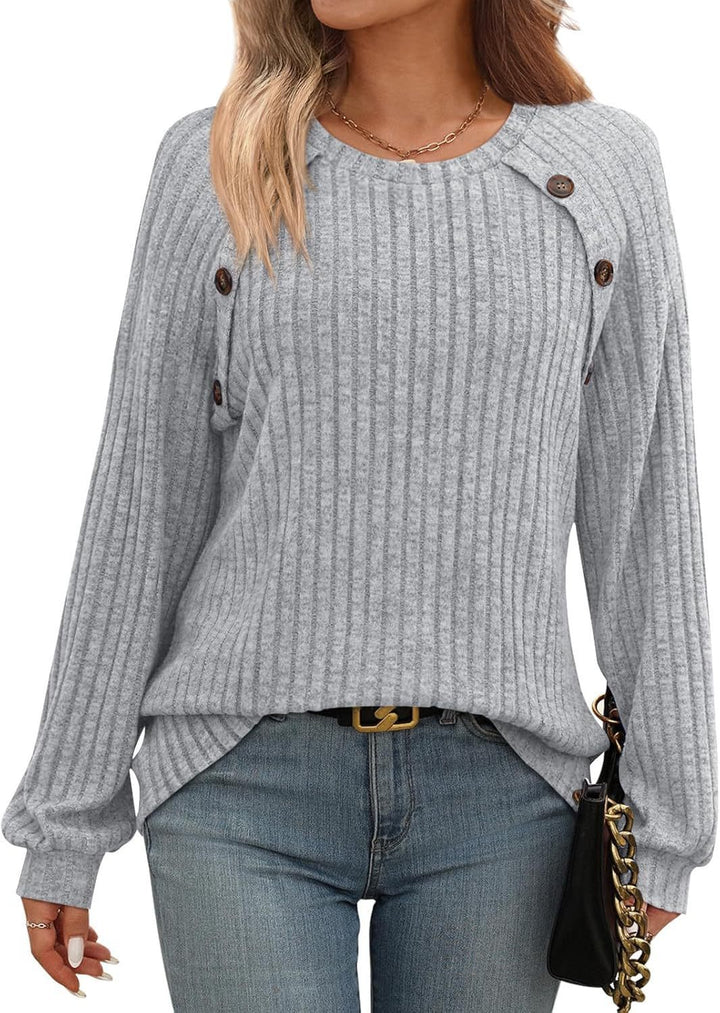 Damen modisches Strickoberteil mit Knopfdetails und lässigem Schnitt Drune