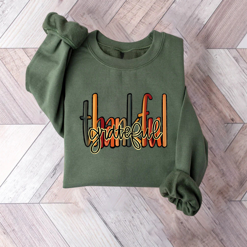 Damen Sweatshirt mit kreativem "thankful" Schriftzug und bequemer Passform Drune